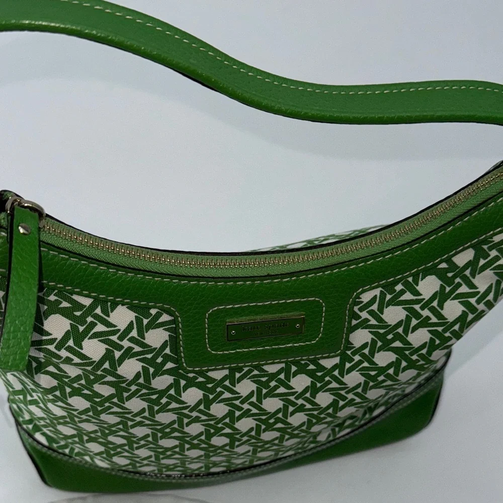 UEC Kate spade canvas & leather Green and White Patterned Women's Bag w/ duster